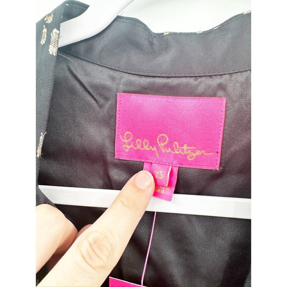 Lilly Pulitzer Winona Silk Swing Dress - Onyx Fish Clip Gold Chiffon XS NWT - Picture 4 of 6